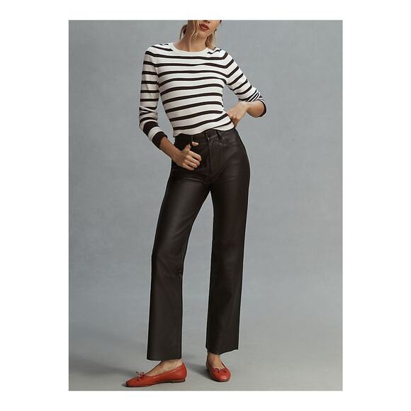 Dl1961 'Patti' Black Straight High-Rise Vintage Leather Ankle Pants Size 28 - Picture 1 of 5
